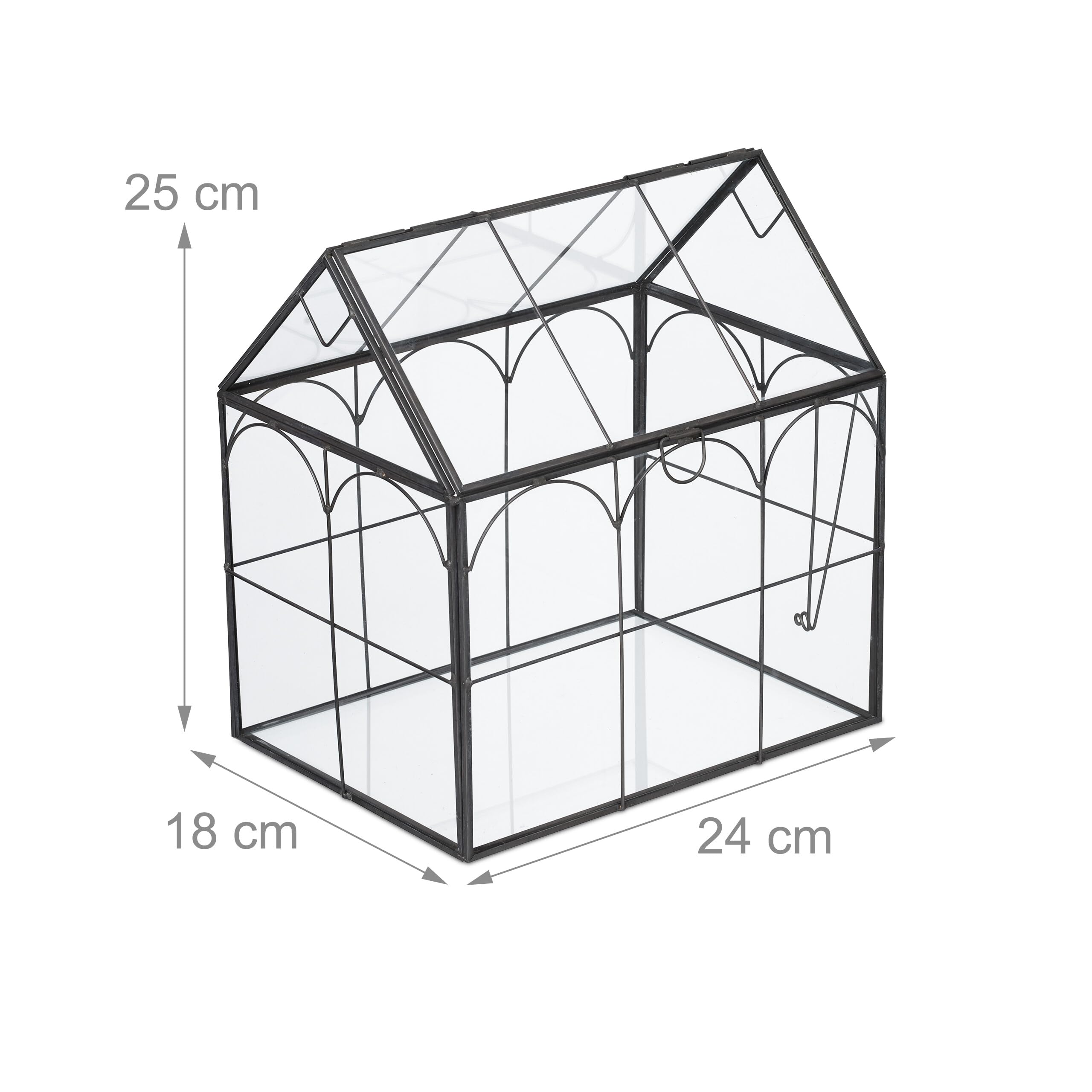 Relaxdays Terrarium pour Vos Plantes, décoratif et Pratique, pour Le Rebord de la fenêtre, 20 x 24,5 x 13,5 cm, Noir