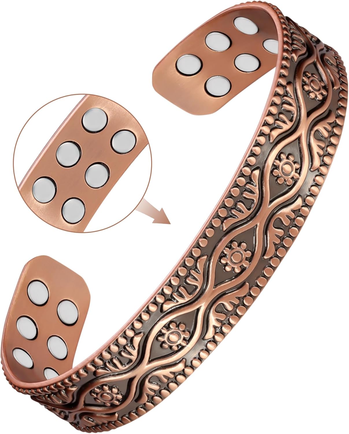 Feraco Pure Copper Bracelet for Men Women, Ultra Strength Magnetic Cuff Bangle for Men Women with 3500 Gauss Neodymium Magnets, 99.99% Copper Life Tree Jewelry, Adjustable