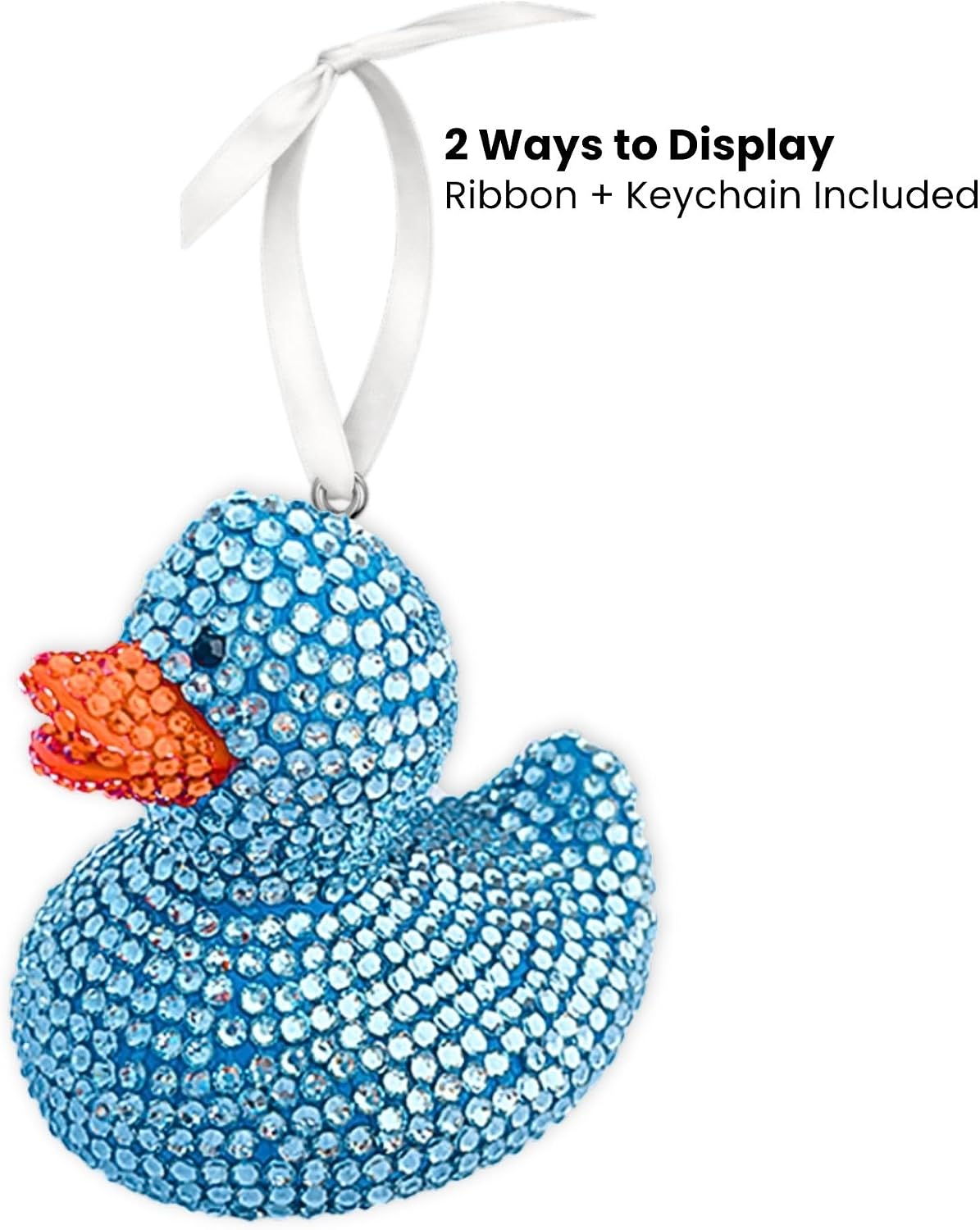 3.5” Rhinestone Cheer Duck Keychain – Sparkly Good Luck Charm, Backpack Charm, Mini Bling Gift (Bow Optional)
