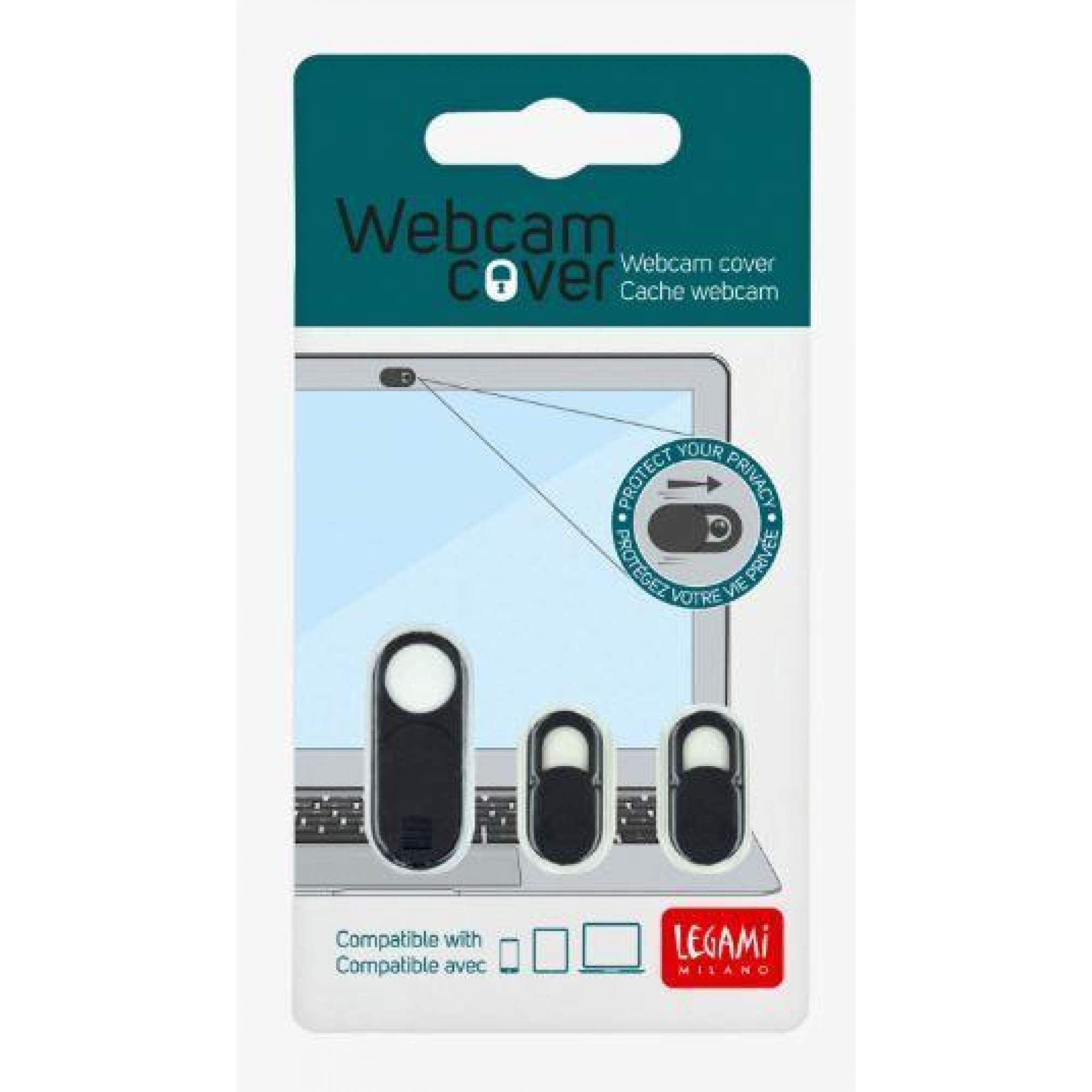Legami WEC0001 Set of 3 Webcam Covers, Black, Medium
