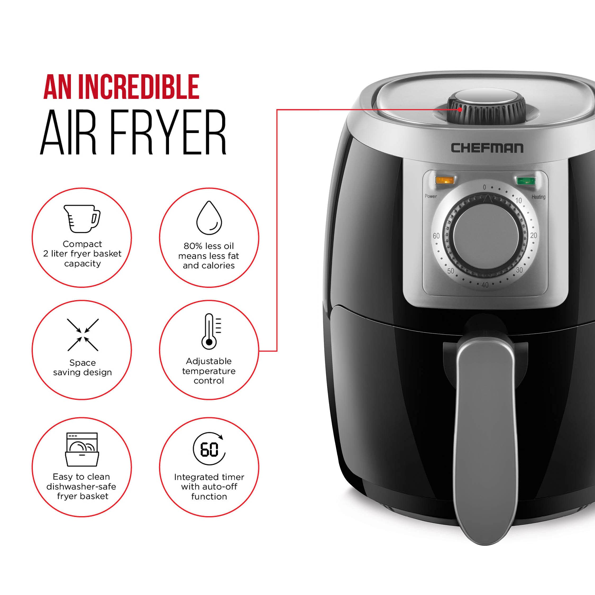 Buy CHEFMAN Small, Compact Air Fryer Healthy Cooking, 2 Qt, Nonstick