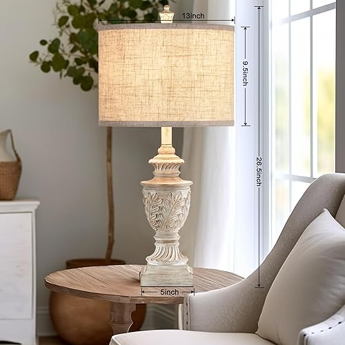 Miniatura 2 de Juego de 2 lámparas de mesa tradicionales de granja para sala de estar, lámpara de noche rústica vintage de resina con puertos USB duales, lámparas