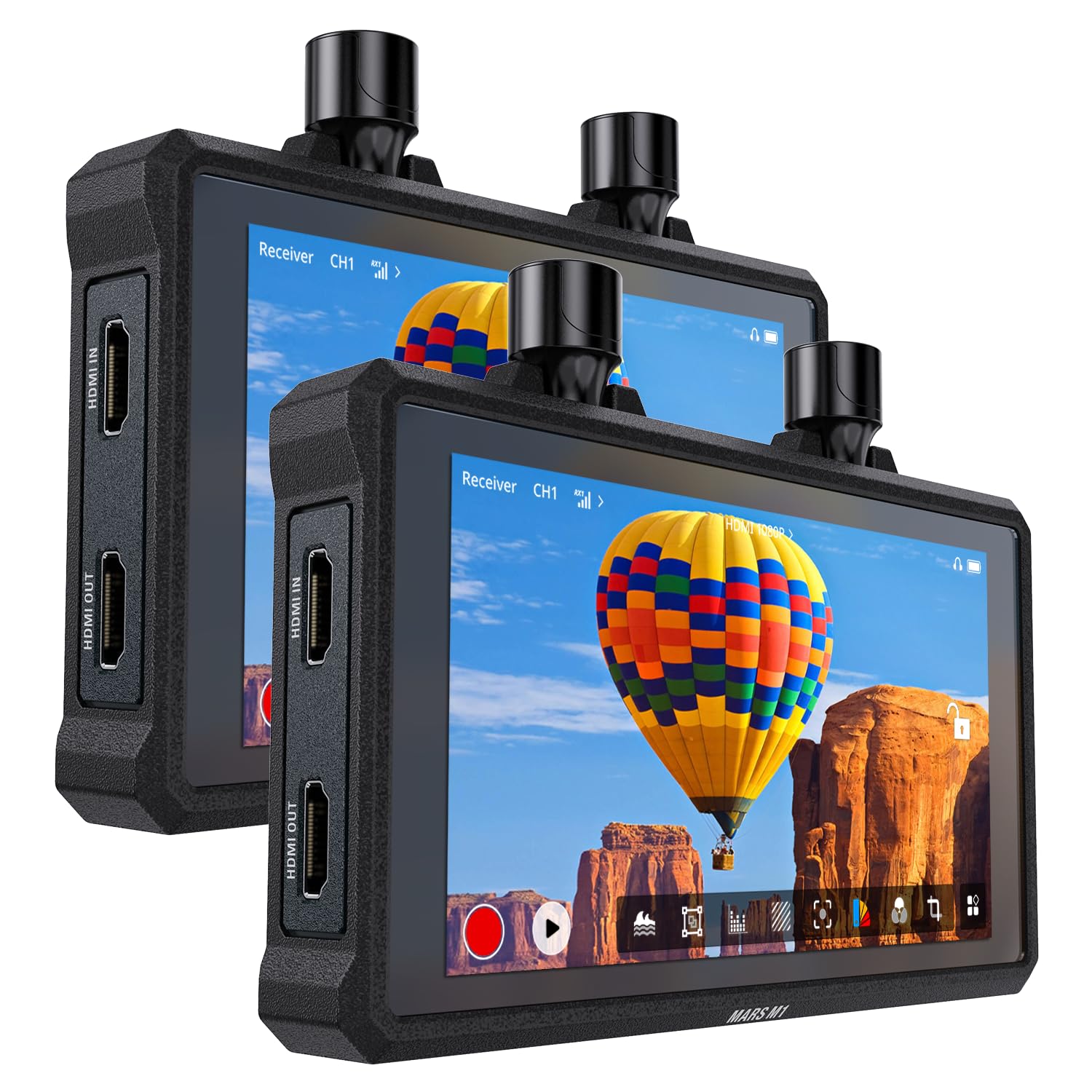 Hollyland Mars M1 Enhanced Wireless Transmitter & Receiver & Monitor, 3-in-1, SDI/HDMI Wireless Video Transmission System with 450ft (150m) Los Range and 0.08s Ultra-Low Latency, Duo Kit