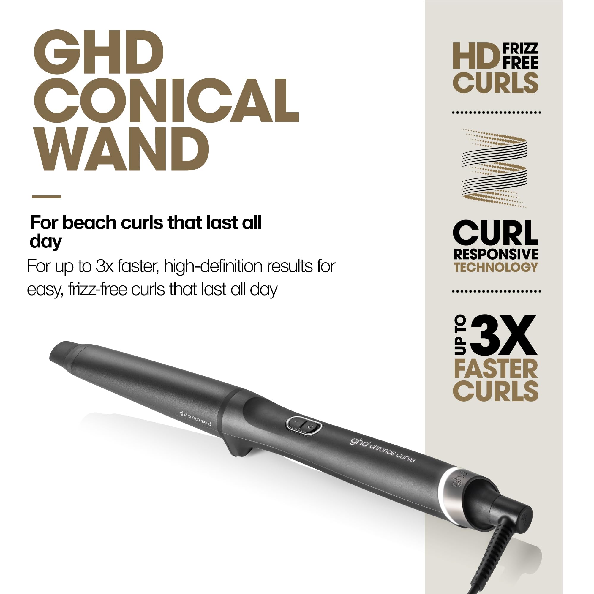 ghd Chronos Curve Conical Wand 28-23mm Hair Curler in Black, for Beach Waves That Last All Day Fast, Easy, Frizz-Free Curls - Image 3