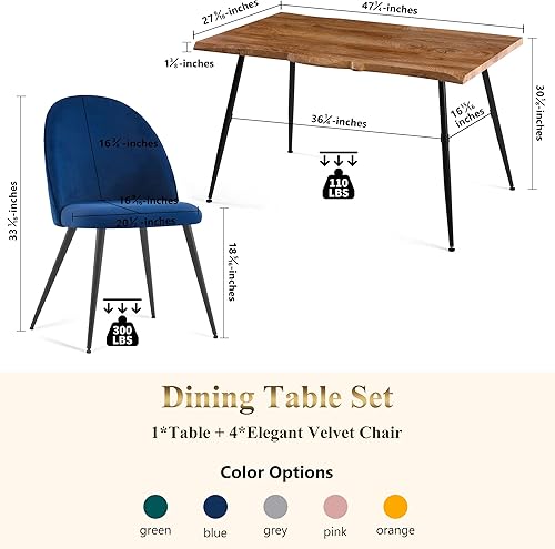 Miniatura 7 de Juego Moderno de Mesa de Comedor para 4, Elegante Mesa de Cocina Rectangular con Juego de Sillas, Juego Compacto de Mesa de Desayuno y Cena