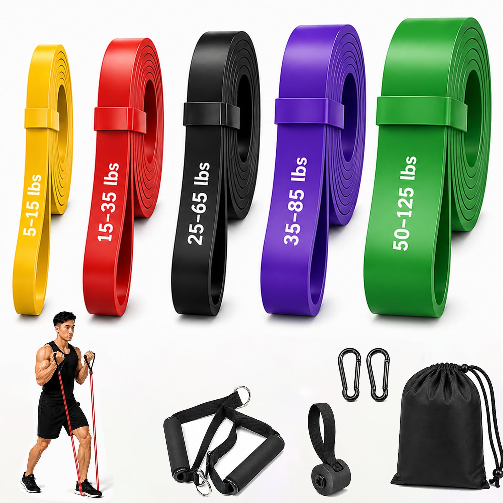 Widerstandsbänder Set, 5 Stufen Klimmzughilfebänder, Übungsband mit Türanker & Griffen für Krafttraining, Stretching, Powerlifting, Home Gym Workout für Männer und Frauen