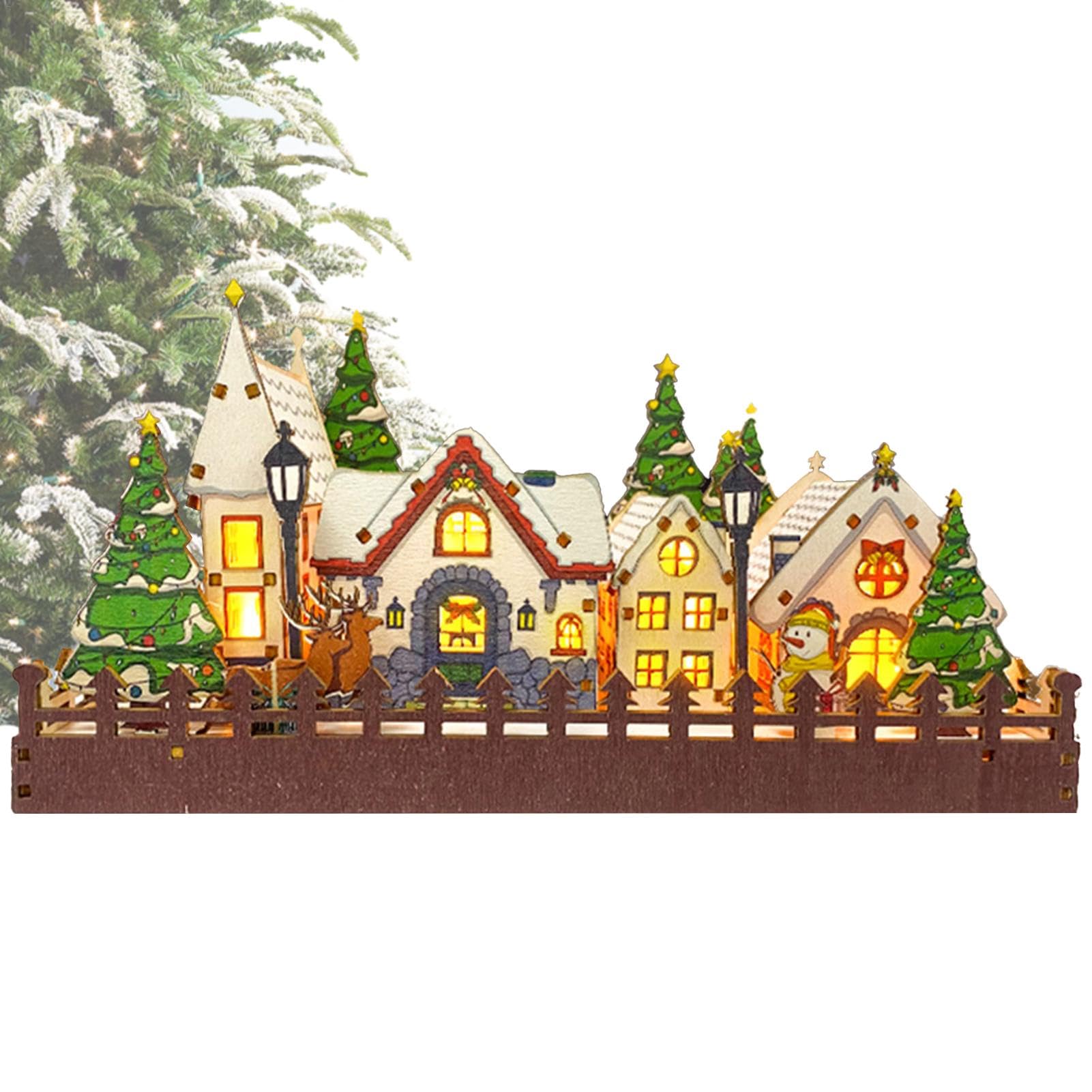 Maisons de Noël avec scène d'hiver LED et fournitures de Noël en bois pour table et salon