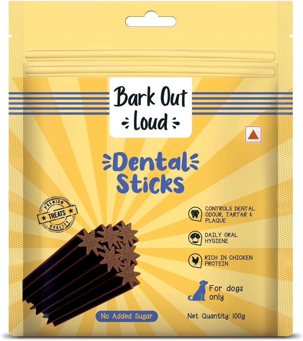 - BARK OUT LOUD- Dental Sticks Dog Treats | Sugar Free | Plaque Tartar & Odour Oral Care | Fresh Smell Chicken Dog Treats - 100gm (100 gm, Dental Sticks)