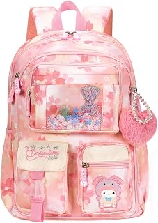 Kids Backpack for Girls, Cartoon School Bag for Elementary Middle School Students, Kawaii Children's Book Bag