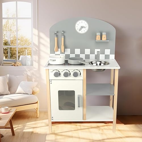 Miniatura 3 de WOODENFUN Juego de cocina de madera para niños pequeños, regalo de cocina de juguete para niños y niñas, a partir de 3 años, dimensiones 32 pulgadas