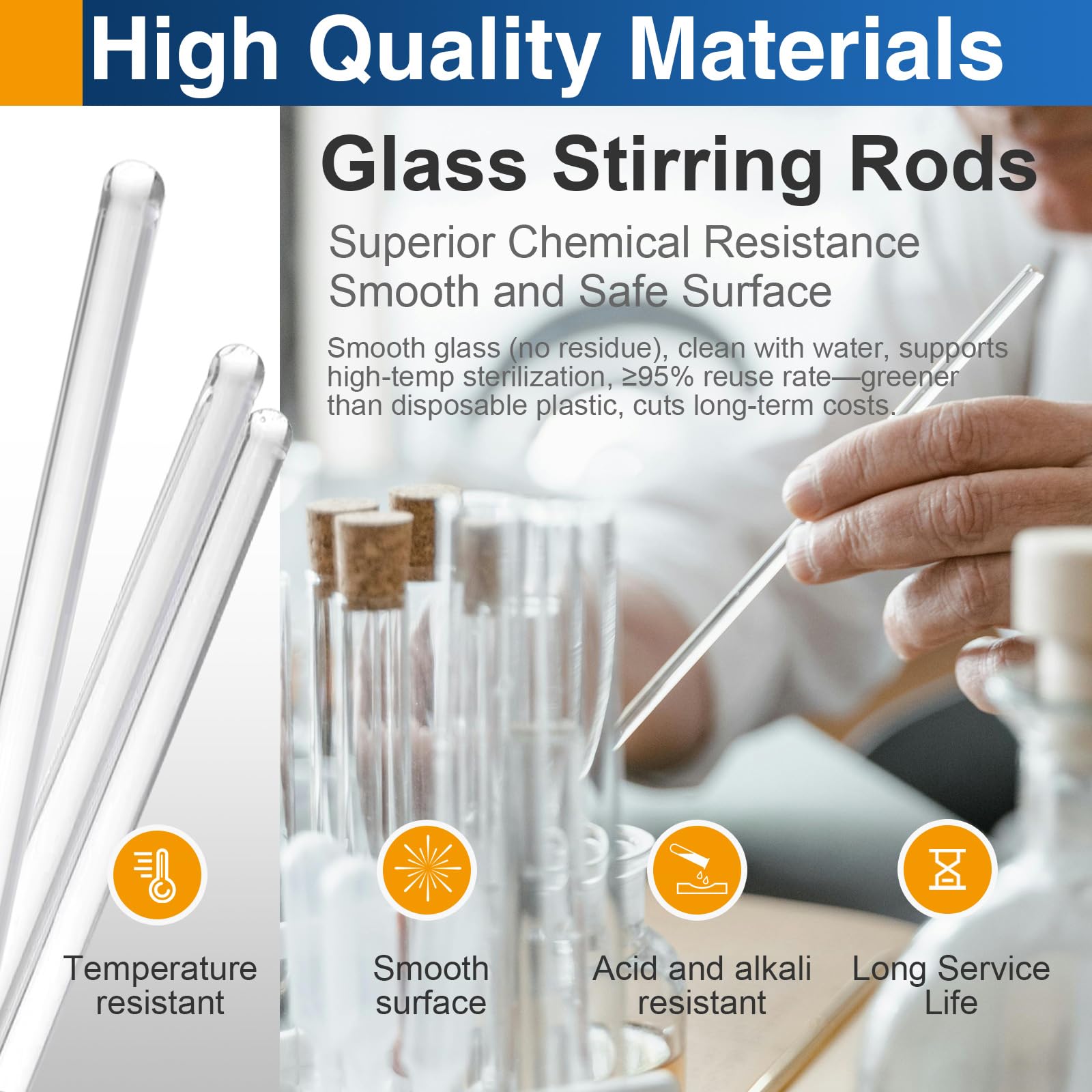 12PCS 6" x 5mm Glass Stirring Rods, Borosilicate Round End — Amazon image 5
