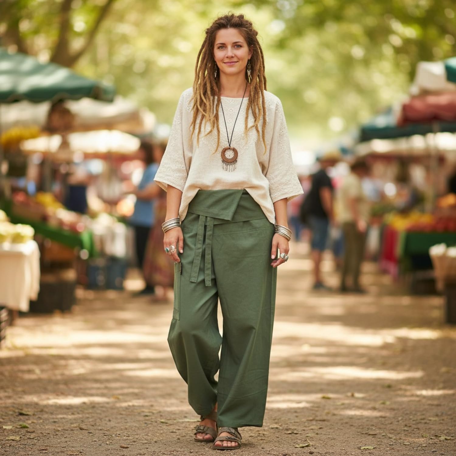 Guru-Shop Pantalones Tailandeses de Algodón Fijo, Envolventes para Yoga y Pescador - Talla Única, Ropa Alternativa
