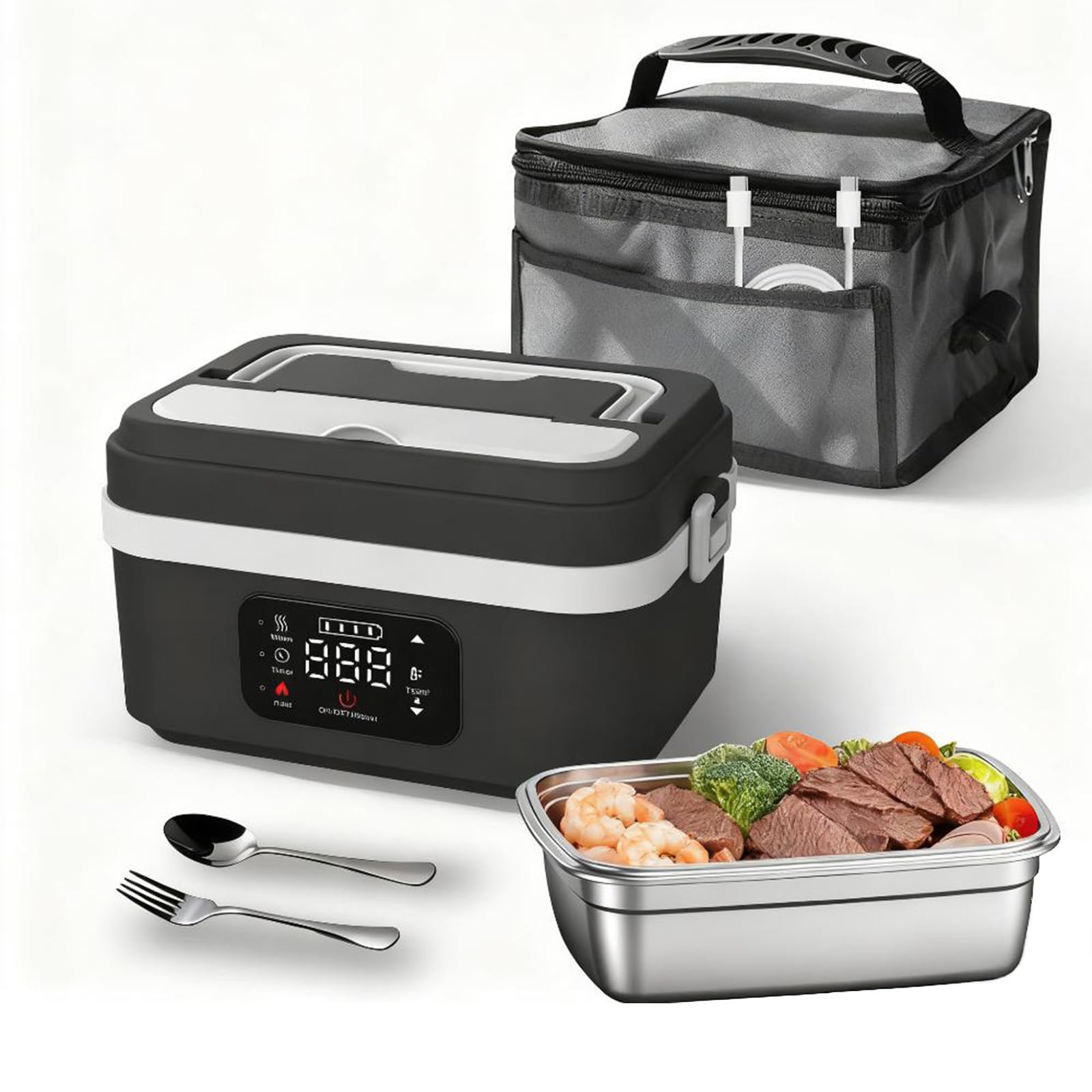 Fiambrera Eléctrica Inalámbrica con Batería 8000mAh,6 Niveles de Temperatura 1L Calentador de Comida Portátil para Trabajo Aire Libre con Temporizador