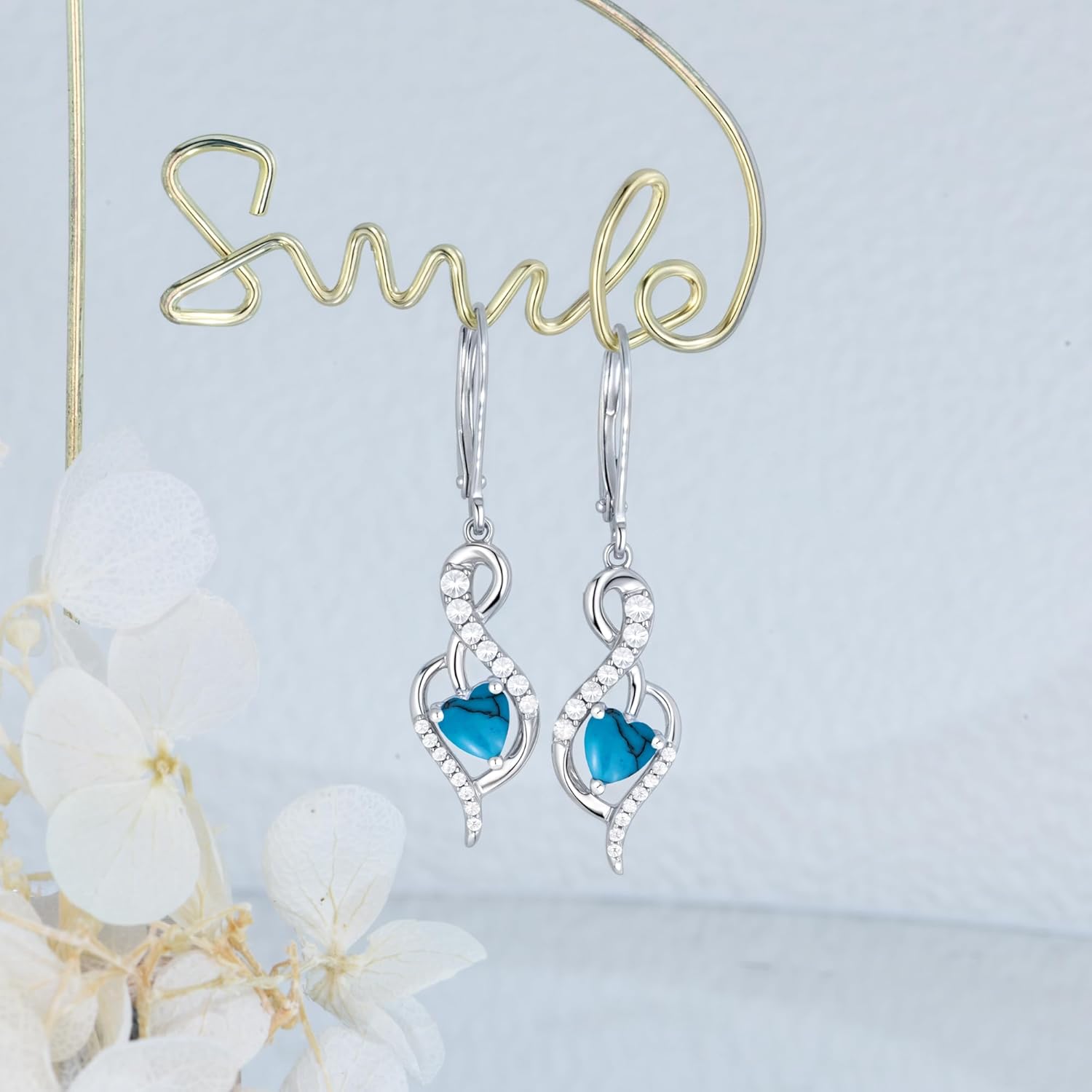 Infinity Heart Dangle Drop Earrings for Women, 925 Sterling Silver Birthstone Leverback Earrings, Birthday Anniversary Valentines Day Jewelry Gifts for Women Mom Her - Image 5