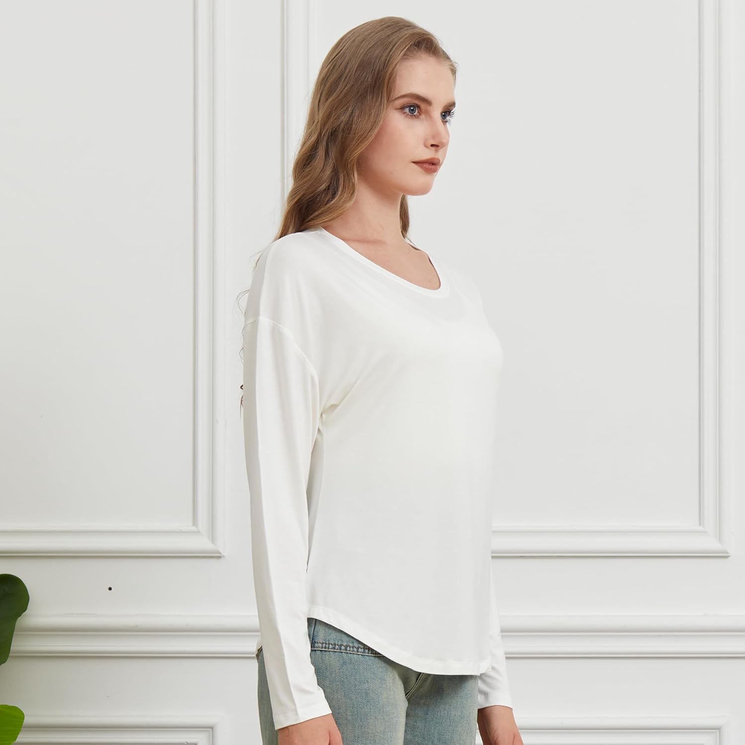 netdraw Women's Ultra Soft Bamboo Viscose Long Sleeve Dolman Shirts, Loose Fit Casual Batwing Lounge Sleep Pajama Tops - Image 2