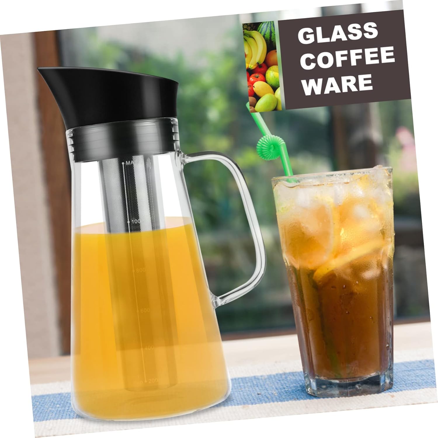 Zerodeko Large Capacity Cold Brew Coffee Maker Glass Pot with Removable Filter Heat Resistant Borosilicate Teapot for Home Office Restaurant Use