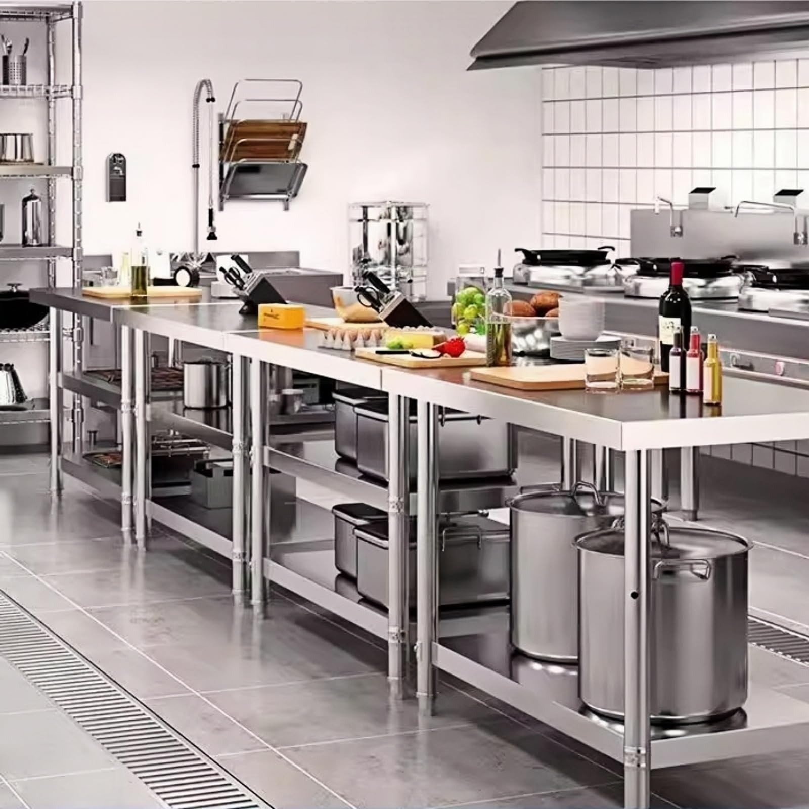 Tavolo di preparazione in acciaio inossidabile, tavolo da lavoro da cucina resistente con ripiano inferiore, postazione di lavoro commerciale per ristorante, garage, barbecue all'aperto (100,1 x 80 x