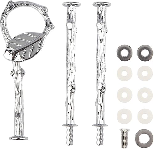 Soporte de metal pesado para tartas de 3 niveles, 14 pulgadas, soporte para plato de fruta, barra de montaje con lápiz capacitivo (hojas plateadas)