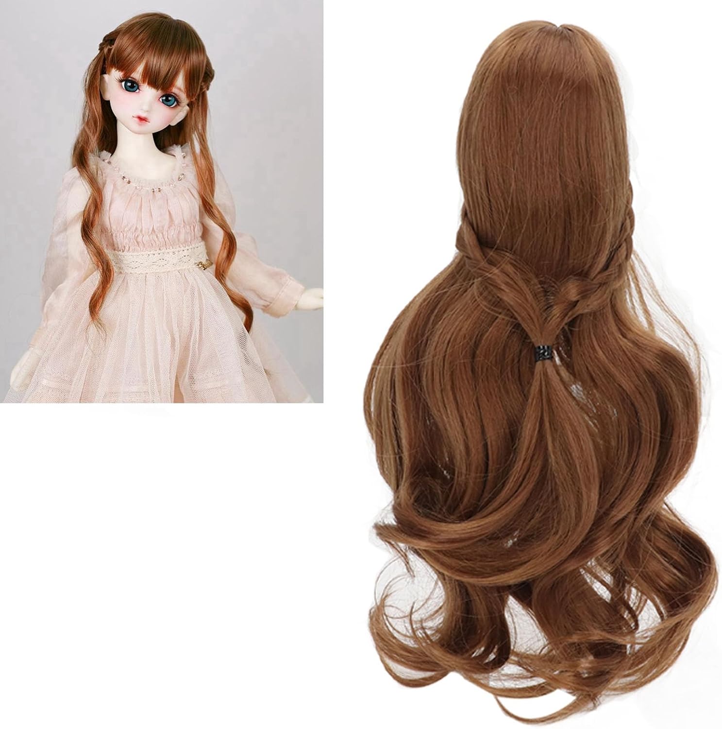 Doll Wig Long Curly Synthetic Hair for BJD Dolls Replacement Light Brown 1/3 Scale 8-9 Inches Head Circumference Curly Style Doll Hair