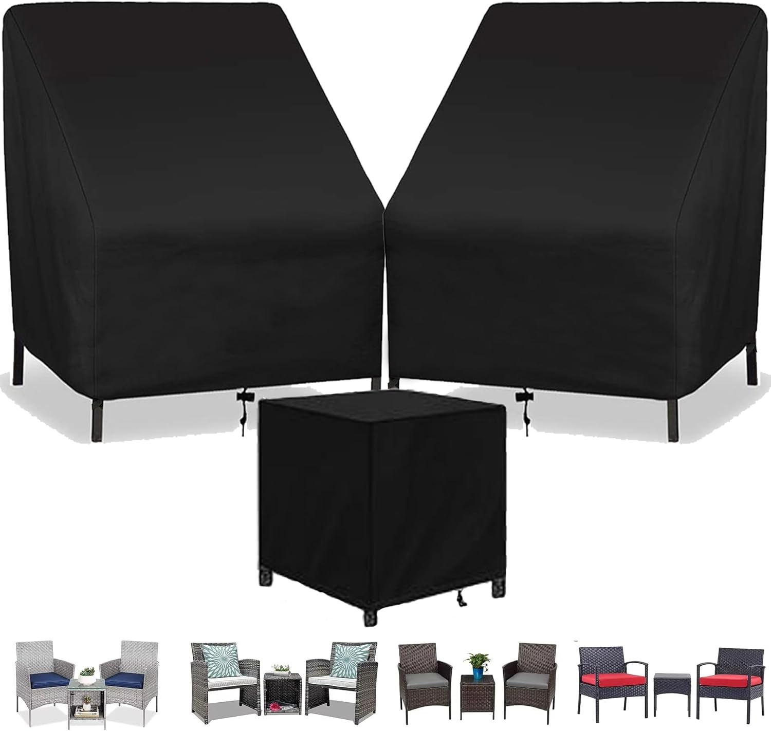 Patio Furniture Chair Covers Set, 3PCS Outdoor Garden Furniture Sofa Cover with 420D Durable Waterproof, Fit for Outdoor Wicker/Rattan Chair Conversation Sets