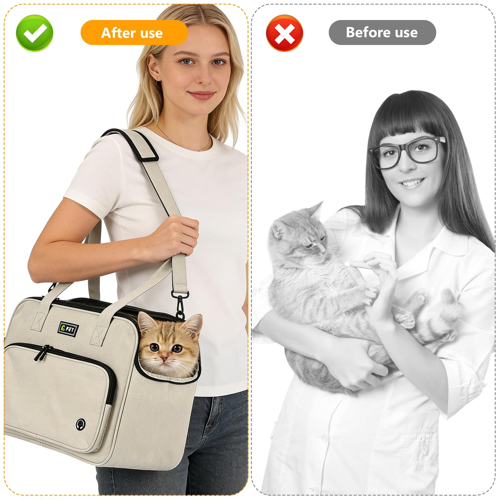 Katzentransportbox, Hundetasche für große Katzen und Welpen Katzenbox | Atmungsaktiv & Wasserabweisend, mit Sicherheit Reißverschlüsse Faltbare Schale, für Der Gang zum Tierarzt, 43x30x21cm