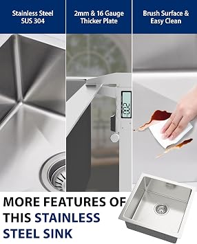 304 Stainless Steel Kitchen Sink 40 x 40 cm | Undermount Single Bowl Campervan Sink Workstation Sink with Waste Kit, Drain pipe and Pull-out Drainer Basket