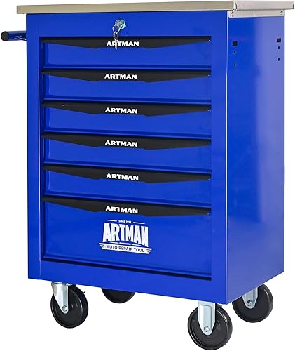 Miniatura 18 de Caja de herramientas con ruedas con 6 cajones, de acero inoxidable, multifuncional, con cerradura, con cerradura, carrito de herramientas rodante,