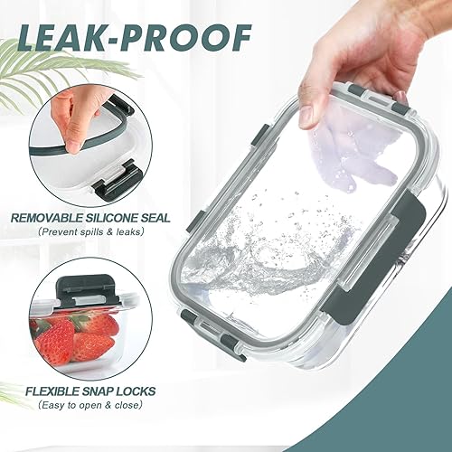 Miniatura 3 de KOMUEE Paquete de 5 recipientes de vidrio para preparación de comidas de 30 onzas, recipientes de almacenamiento de vidrio con tapas, aptos para