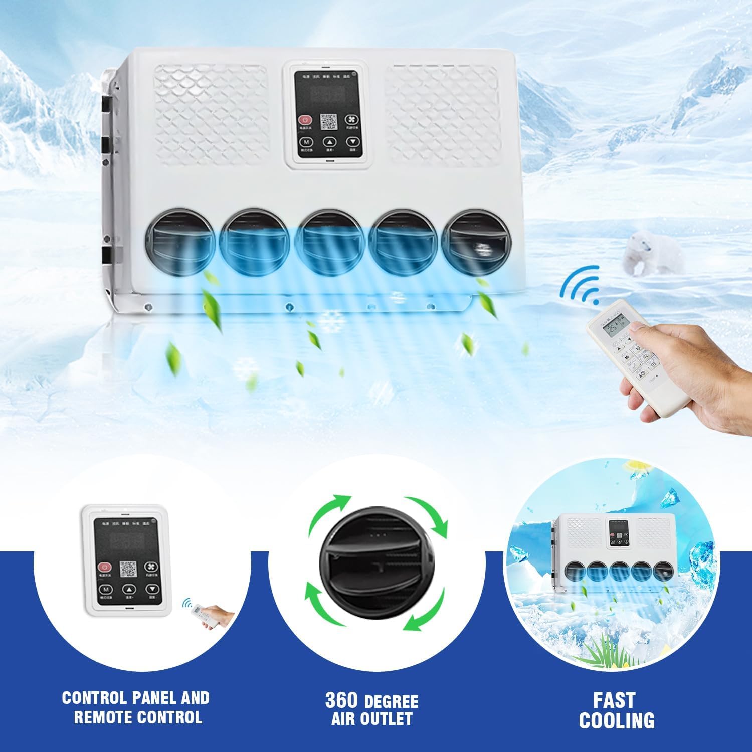 12V dv Air Conditioner 9000BTU 12 Volt Electric Cooling Praking Split AC Unit For Semi Truck, Trailer, Bus, Camper, Pickup, Motorhome,Tractor,Van New Energy High Efficiency Low Noise