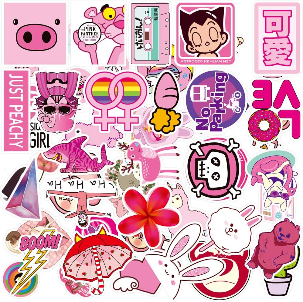 PPOGOO VSCO Big Cute Vinyl Stickers for Water Bottle, Laptop, Phone, Teens, Kids, Girls, Trendy, Aesthetic, Decals, Hydroflask, Waterproof, Cool, Pink【50PCS】