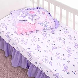 Cloele Elephant Crib Bedding Set for Girls - 3 Piece Baby Bedding Set Includes Comforter Fitted Sheet Crib Skirt - Pink Floral Standard Size Nursery Bedding Set Baby Crib Set for Girls