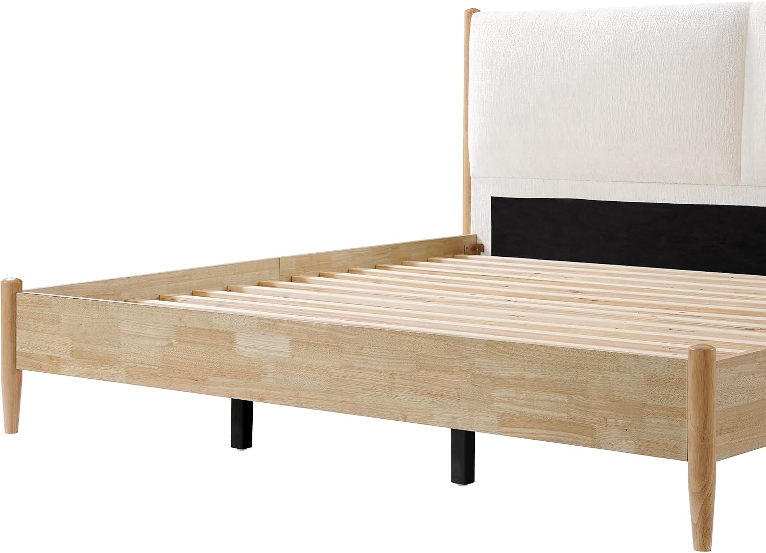 Christopher Knight Home Raven Modern California King Size Bed Frame with Upholstered Headboard, Natural Wood California King Size Platform Bed Frame, No Box Spring Needed, Easy Assembly, White+Natural