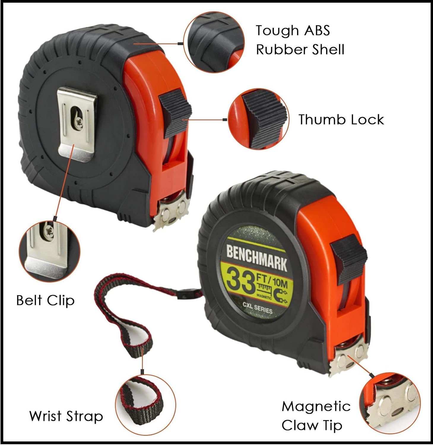 Benchmark - 33 FT Tape Measure with Large Magnetic Claw Tip - Inches and Centimeters