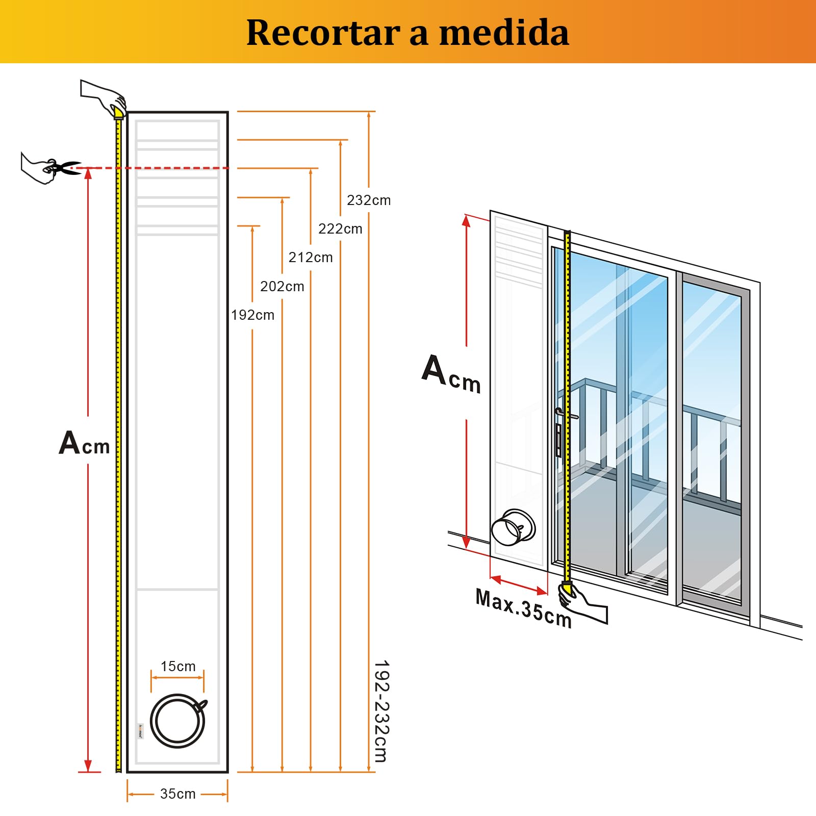 HOOMEE Aislante Ajustable para Puertas Correderas Aires Acondicionados Portátiles y Secadoras (35x232CM)