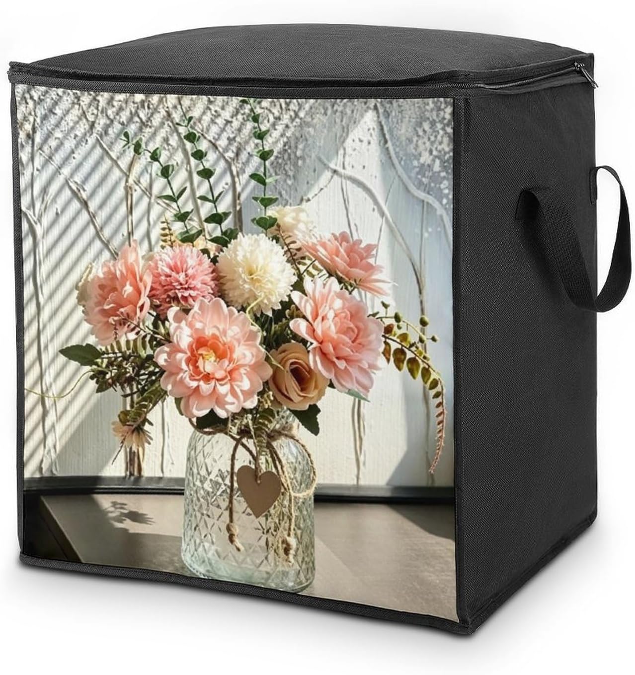 Pink Dahlia Comforter Storage Bag Moving Bag | Clothes Storage Bins-70L,Moving Bag With Dual Handles For Easy Carrying, Zipper Design Durability for Home,Bedroom,Closet