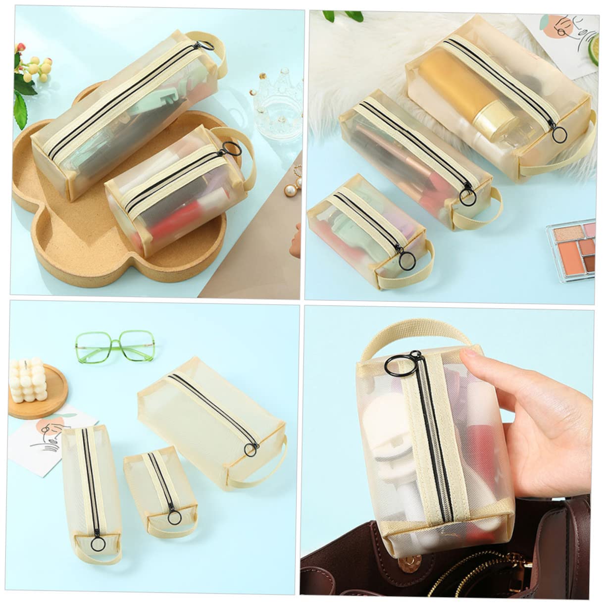minkissy 3juegos Bolsa De Maquillaje Multifuncional Neceser De Transpirable y para Cosméticos De Color Melocotón para Almacenar Maquillaje y Artículos De Aseo Personal