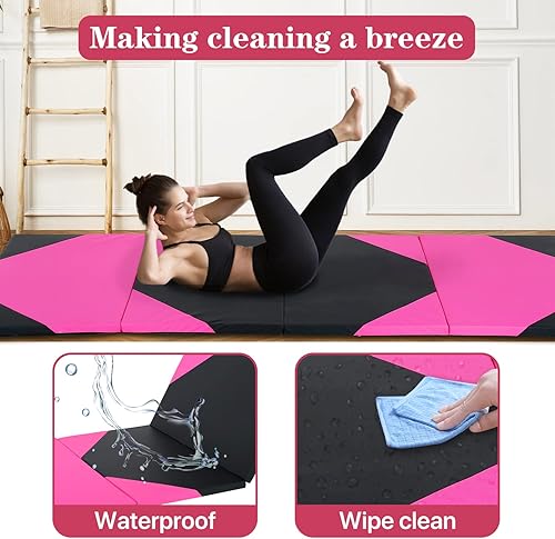 Miniatura 5 de Tapete de gimnasia para gimnasio en casa, plegable, portátil, de 4 x 10 x 2 pulgadas, panel de choque extra grueso con asas de transporte para niños