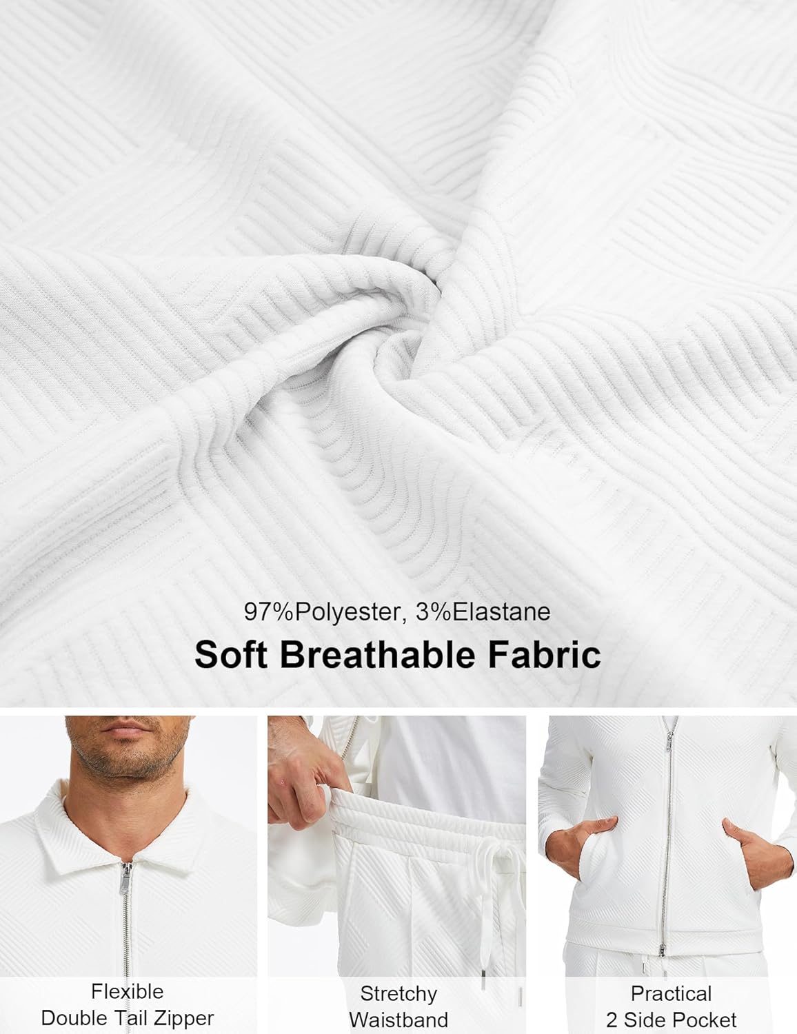 UOUA Mens 2 Piece Tracksuits Set Casual Jacquard Sweatsuits Outfits Full-Zip Jakcet & Loose Jogging Pants - Image 6