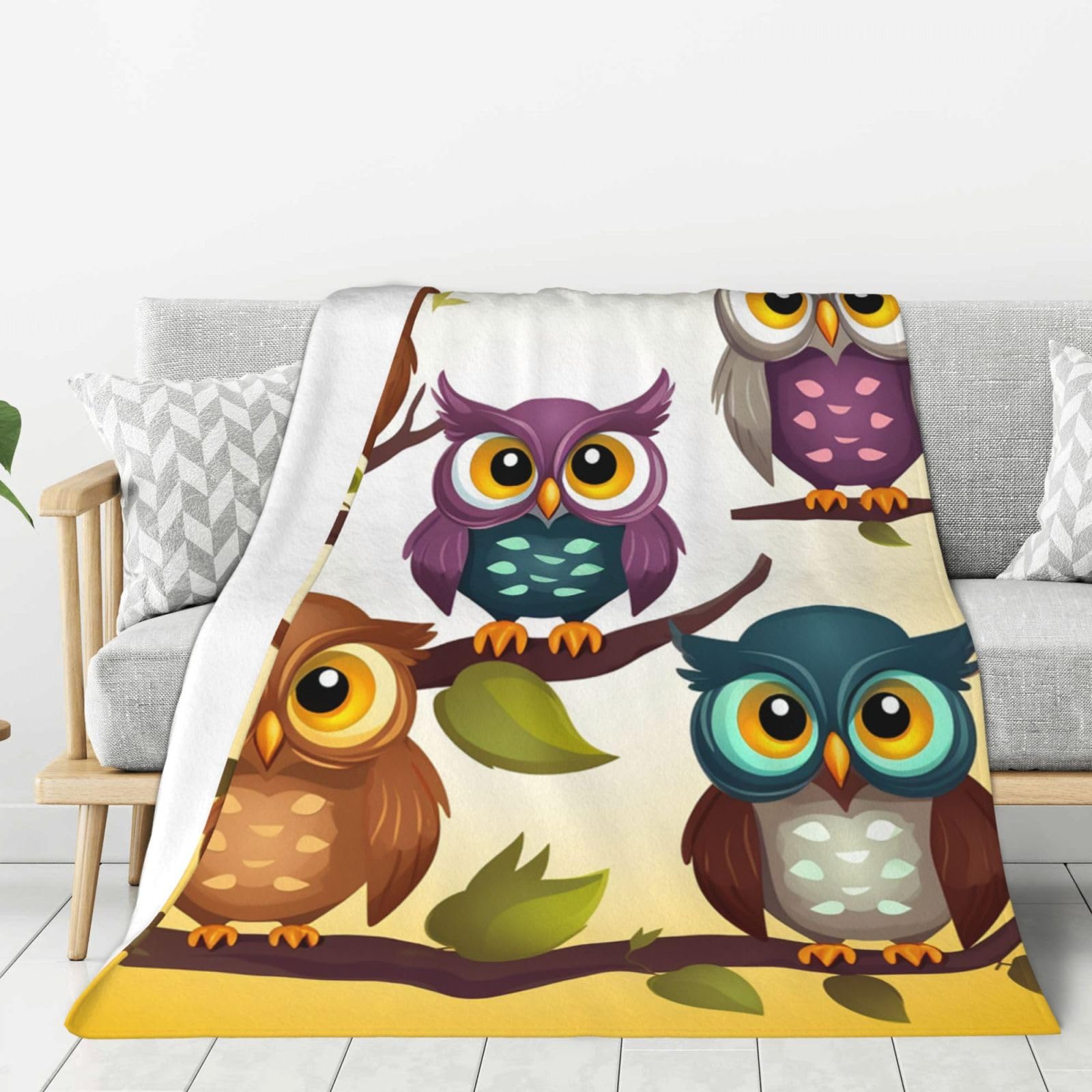 Couverture polaire en flanelle de qualité supérieure motif hiboux pour un confort durable