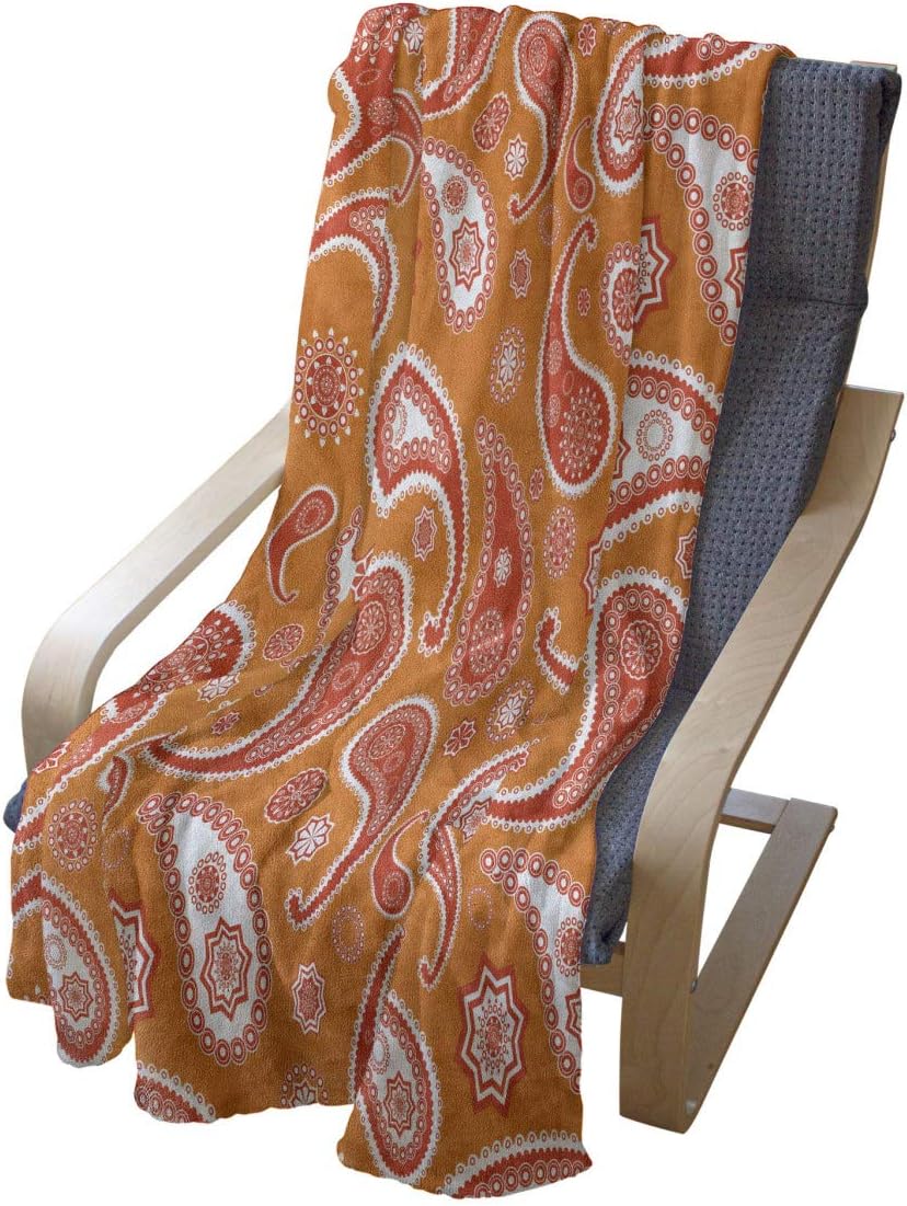 Lunarable Burnt Orange Throw Blanket, Paisley Unusual Motifs Eastern Oriental Style Patterns Print, Flannel Fleece Accent Piece Soft Couch Cover for Adults, 60" x 80", Orange White