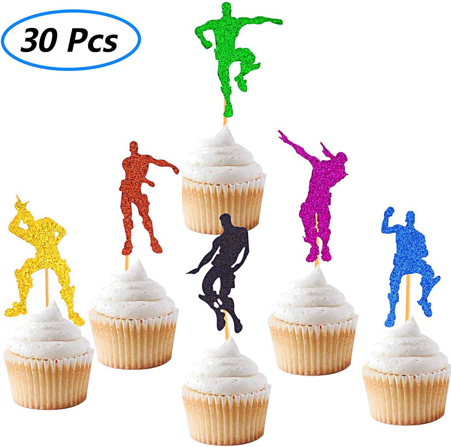 Video Game Cupcake Toppers Dance Gaming Themed Happy Birthday Party Supplies Cake Colorful Glitter Decorations 30 PCS