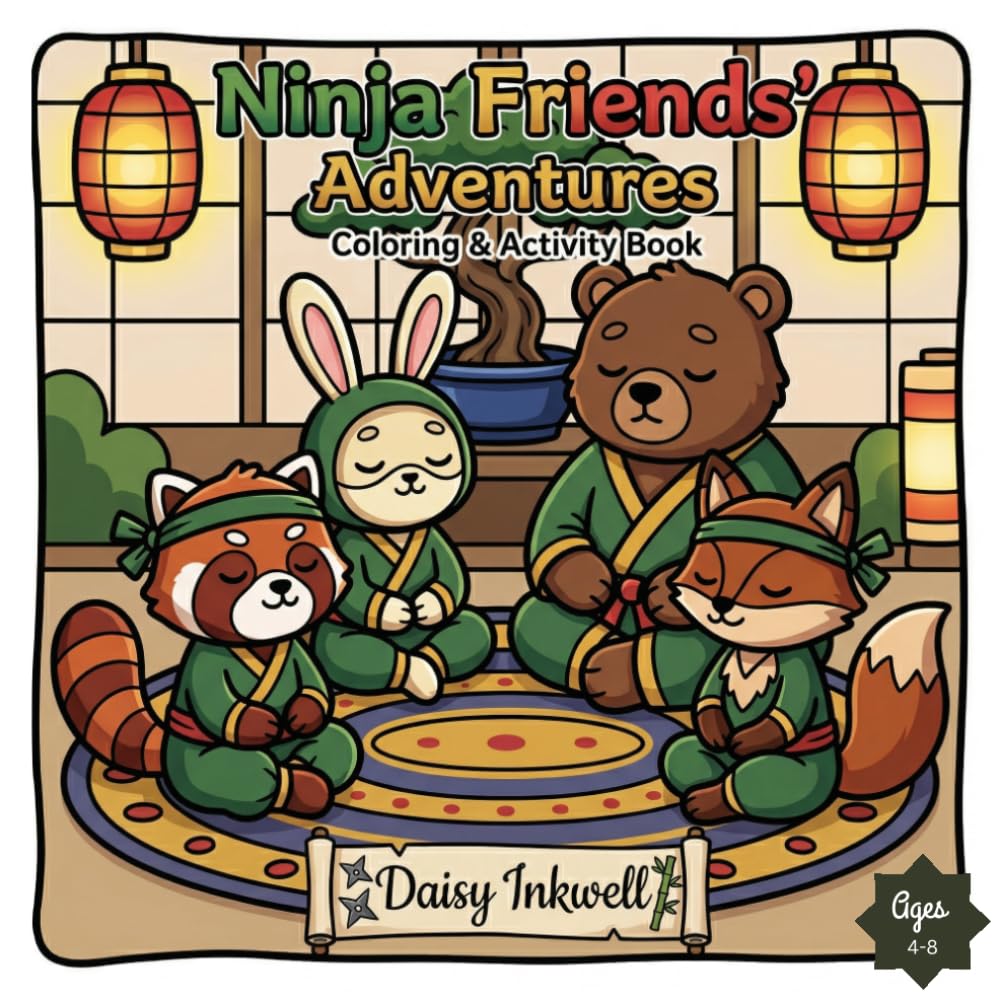 Ninja Friends' Adventure Coloring Book: Wholesome Journey Through a World of Friendship, Bravery, and Fun