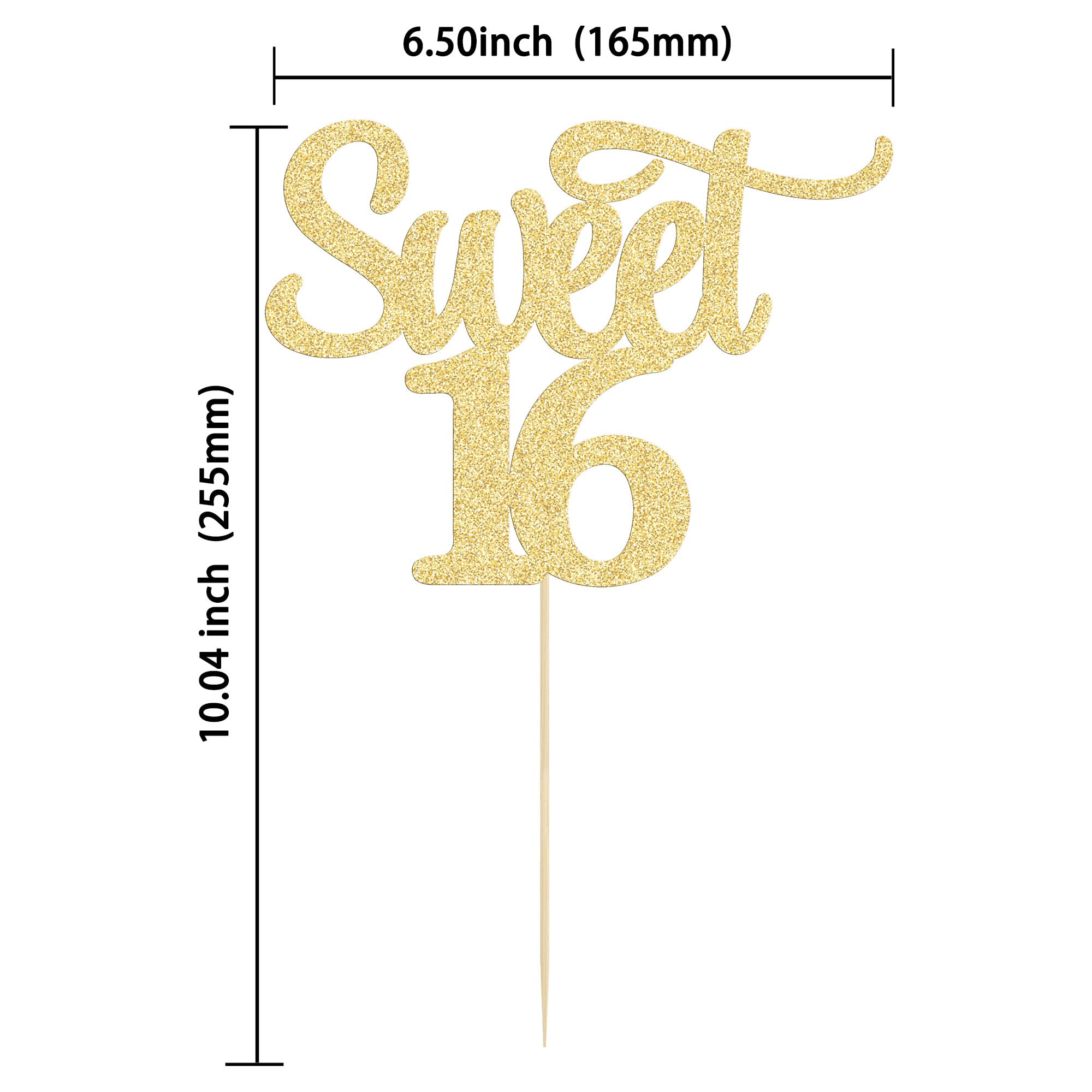 Gyufise 1Pc Sweet 16 Cake Topper Gold Glitter 16th Birthday Cake Pick Decoration for Cheers to 16 Years Old 16th Birthday Party Cake Decorations Supplies