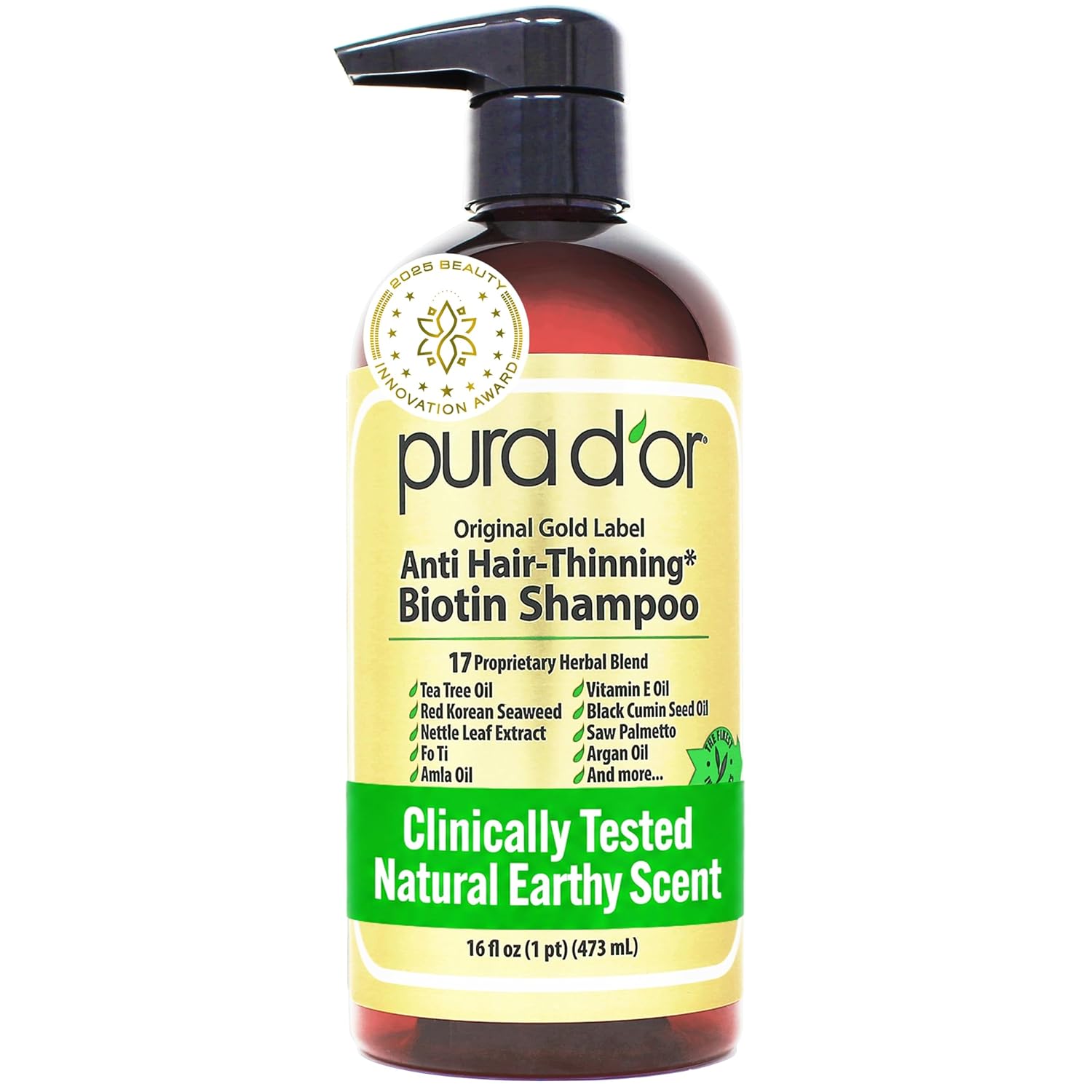 PURA D'OR Hair Thinning Therapy Biotin Shampoo - CLINICALLY TESTED Effective Results, Herbal Blend Hair Thickening Products For Women & Men, Color Safe Routine Shampoo, Herbal Scent 16 Fl Oz