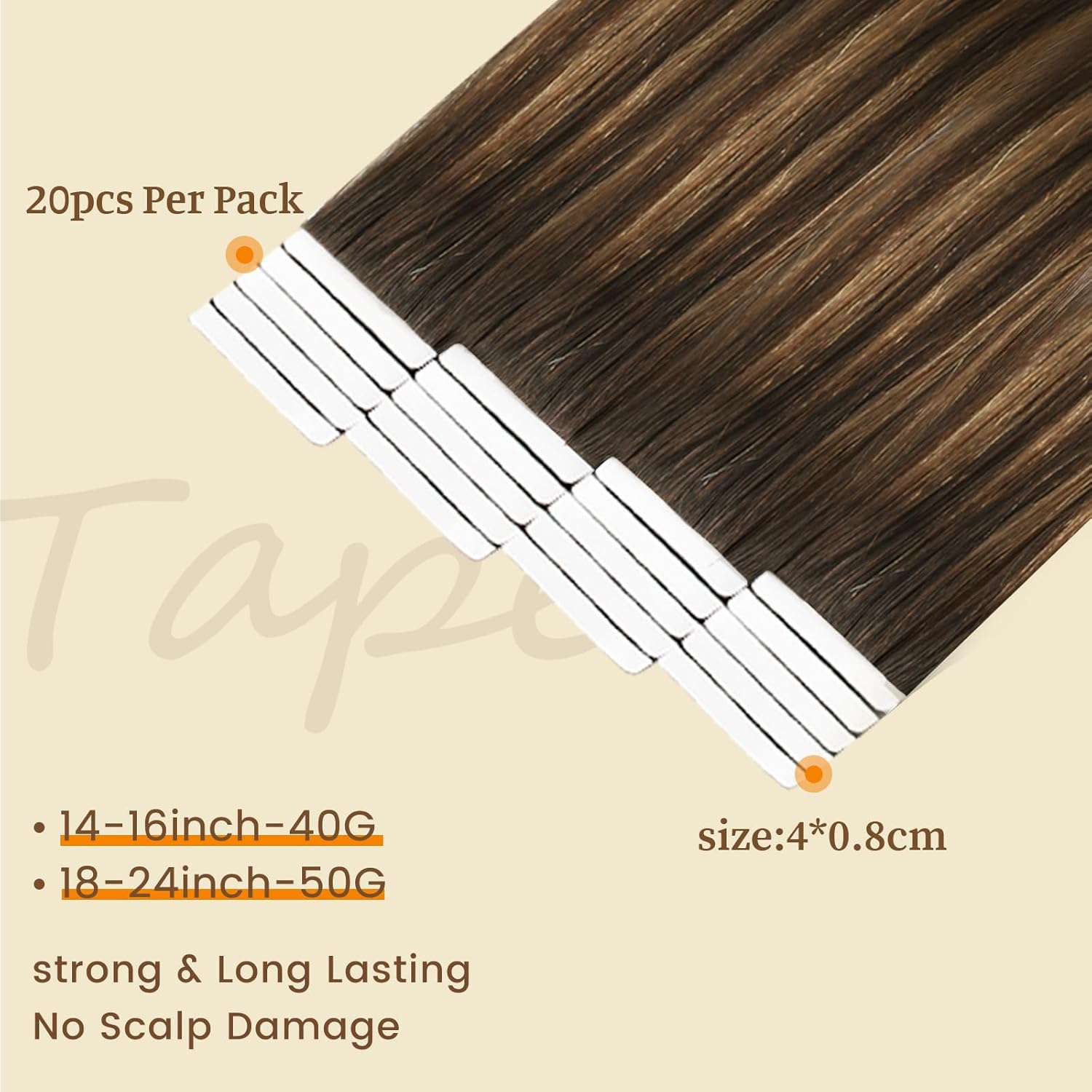 DNE Tape in Hair Extensions Real Human Hair 14 inches 20Pcs/40g/Pack Seamless Dark Brown to Chestnut Brown#T2-P2/6 Straight Invisible Double Sided Tape in Hair Extensions for Women/Girls