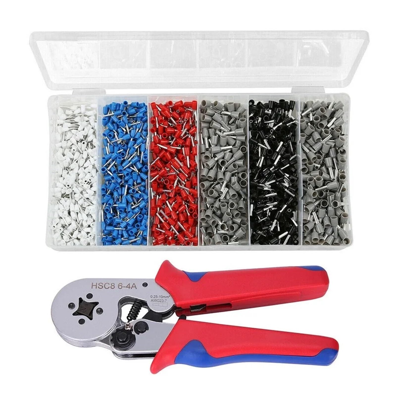 1500pcs Tube Terminal Insulated Terminal+ 1PCS Pliers HSC8 6-4 Crimping Tool 0.25-10mm² Wire Connector Electrical Tube Terminals