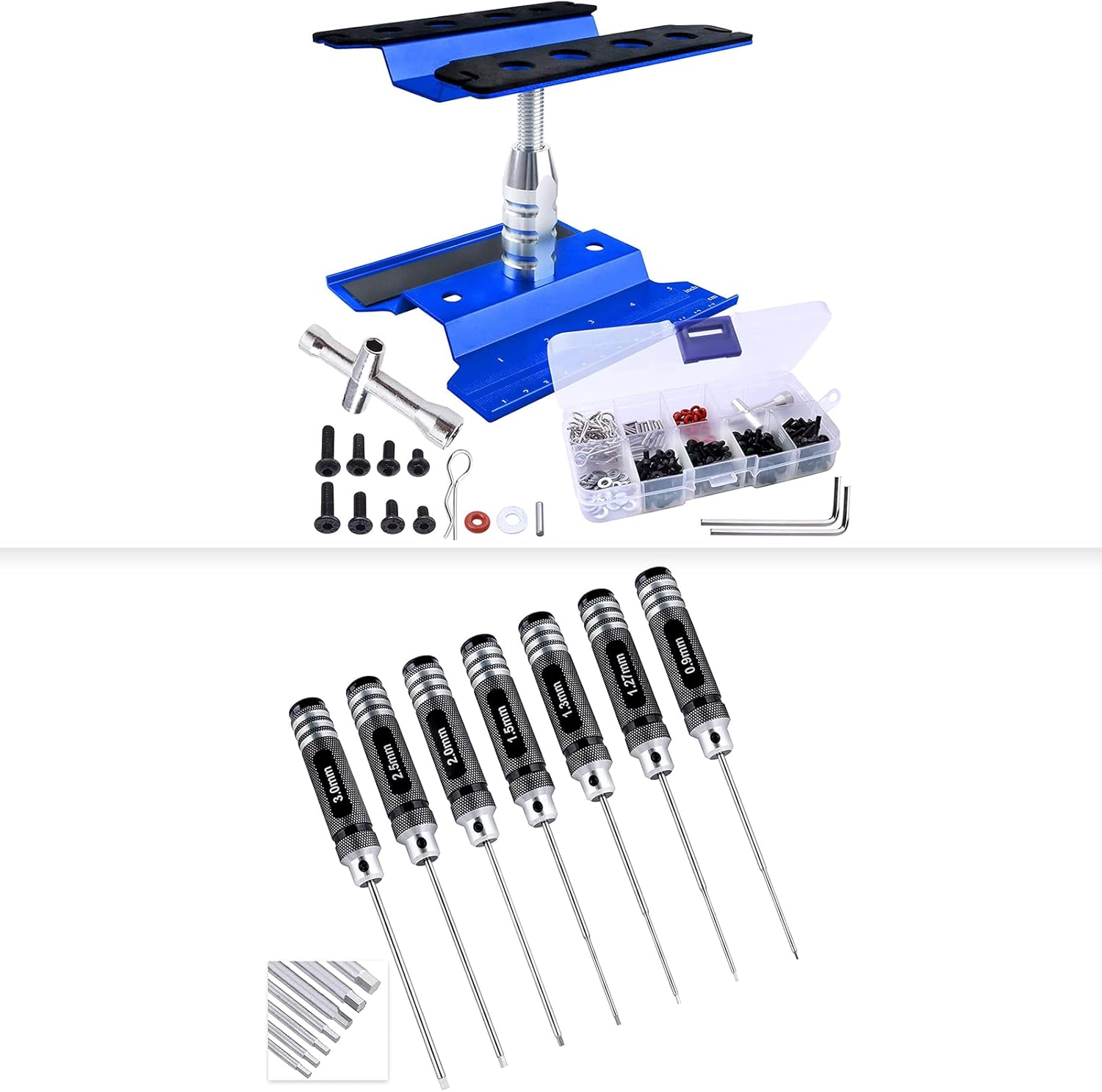 RC Hex Screwdriver Set 7pcs & Aluminum RC Car Repair Work Stand RC Screws Kit for 1/8 1/10 1/12 1/16 1/18 RC Cars