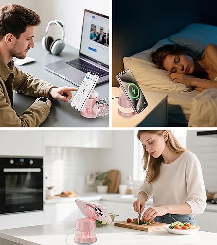 Miniatura 4 de Estación de carga inalámbrica magnética 4 en 1 para iPhone 17151413 Pro Max, con luz nocturna, estación de carga inalámbrica de carga rápida para