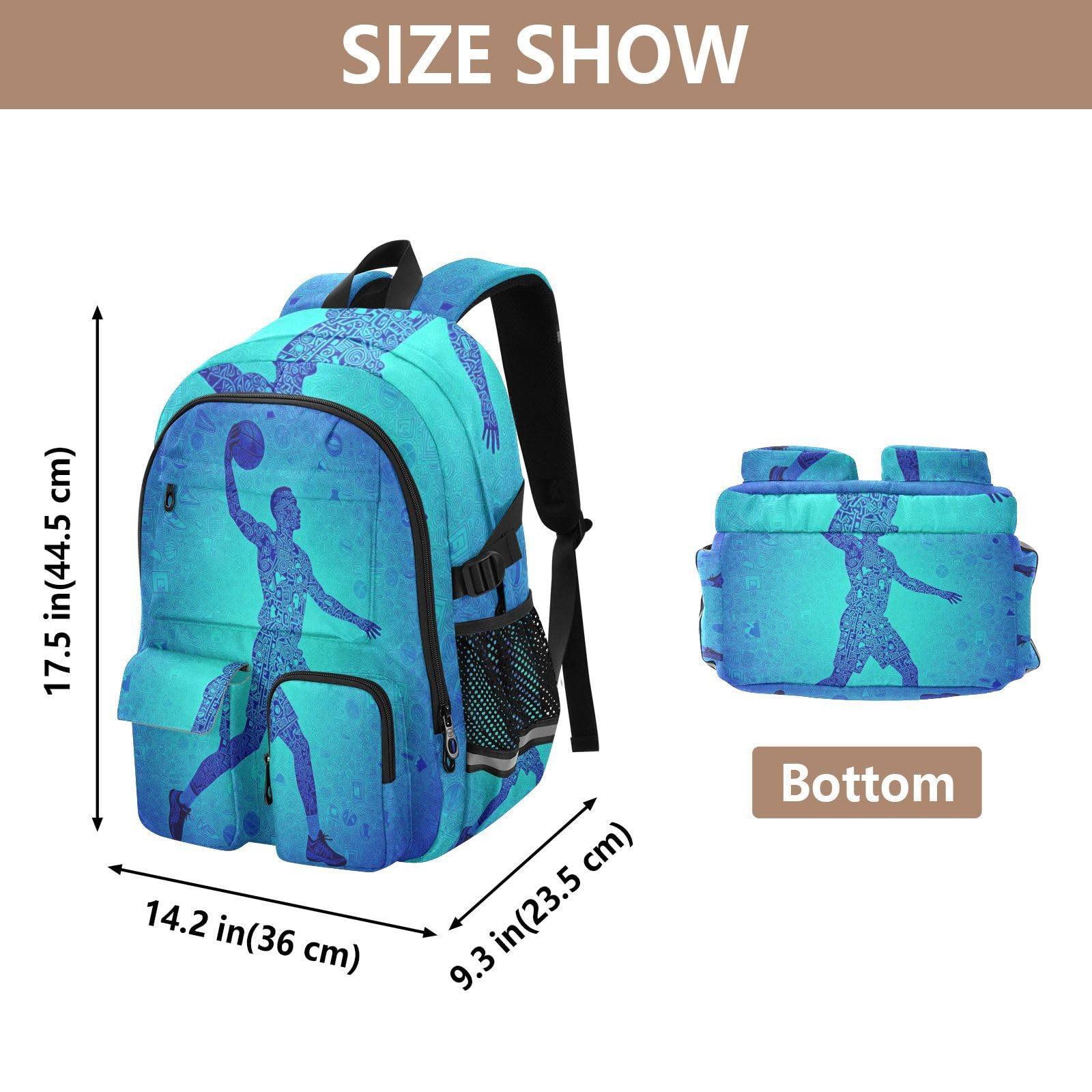 Zaino da viaggio per computer portatile, da basket, per ragazzi e uomini, colore blu, 44,5 cm