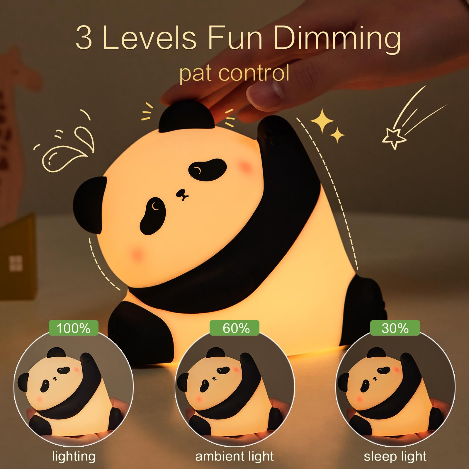YR YRHH-PET Kungfu Pose Panda Nachtlicht, LED Squishy Neuheit Tier Niedliche Lampe, Lebensmittelqualität Silikon Nachtlicht, 3 Stufen Dimmbar, Leuchtende Panda Dekor für Zimmer College Wohnheim